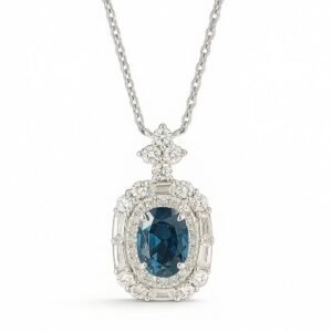 MYTHKEY Blue Sapphire Diamond Halo Pendant Necklace