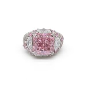 MYTHKEY 7 Carat Cushion-Cut Pink Crystal Diamond Ring