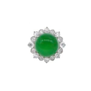 MYTHKEY 5.5 Carat Green Chalcedony Cabochon Diamond Halo Ring