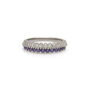 MYTHKEY Double Row Purple and White Crystal Band Ring