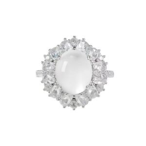 MYTHKEY 2.5 Carat White Cabochon Crystal Halo Ring