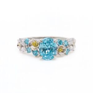 MYTHKEY Oval Blue Crystal Floral Diamond Ring