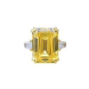MYTHKEY 8 Carat Emerald-Cut Yellow Crystal Diamond Ring