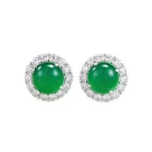 MYTHKEY Green Chalcedony Cabochon Diamond Halo Earrings